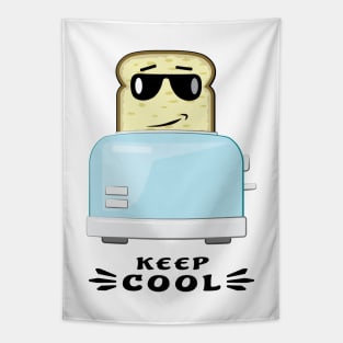 Keep Cool - Funny Toaster and Bread Cartoon Character Tapestry