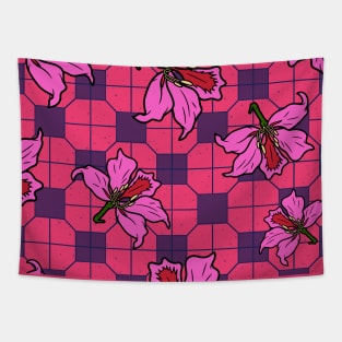 Bauhinia Flower with Deep Pink Tile Floor Pattern - Summer Flower Pattern Tapestry