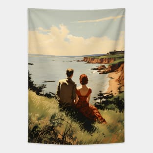 Vintage Romantic Couple on Prince Edward Island - Nostalgic Artwork Tapestry