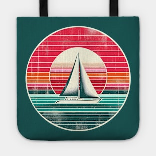 Seventies stripes and sailboat Tote