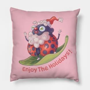 Enjoy The Holidays (skating Santa Bug) Pillow