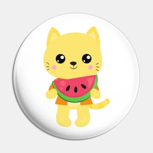 Hawaii Cat, Cute Cat, Yellow Cat, Watermelon, Luau Pin