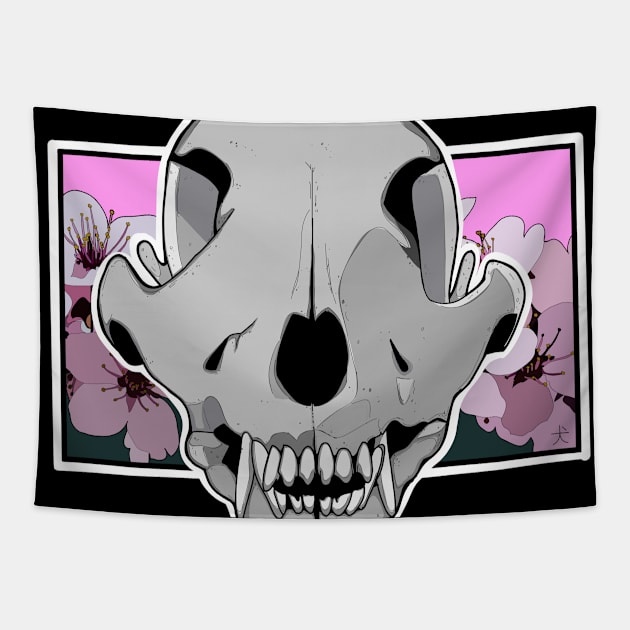 Dog skull with flowers Tapestry by rob-cure