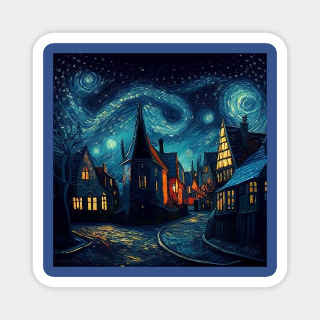 Starry Night Over Hogsmeade Village Magnet by Grassroots Green