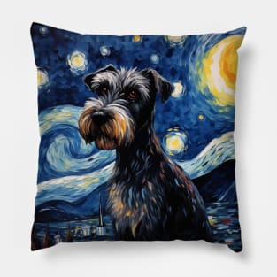 Standard Schnauzers Painted in The Starry Night style Pillow