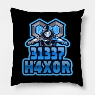 Cyber security - 31337 H4X0R Blue Pillow