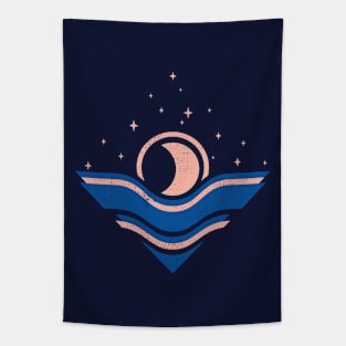 Moon and Ocean. Minimalist illustration Tapestry