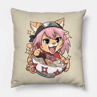 Shinobi cat eat ramen Pillow