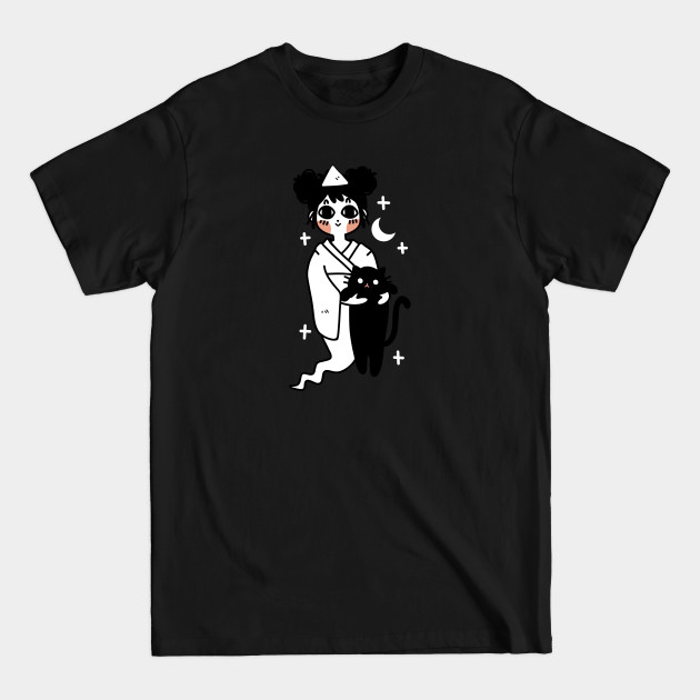 Disover Kawaii Design “Ghost Girl with Cat“ | Cute Handmade Illustration | Cat Lover Gift | By Atelier Serakara - Cat Lover Gifts - T-Shirt