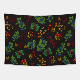 Autumn berries on chocolate brown Tapestry