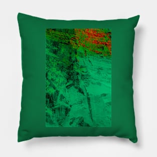 Green red abstract digital painting from a scratched stonewall V1 Pillow