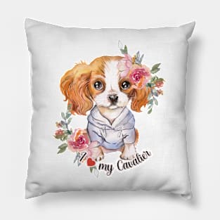 I love my Cavalier King Charles Cute Dog Watercolor Art Pillow