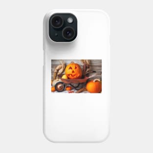 Carved Pumpkin In Old Wheelbarrow Phone Case