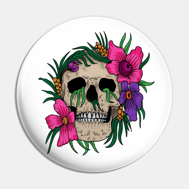 Woman Skull Flower Pin by Mako Design 