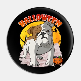 English Bulldog Witch Happy Halloween Pin