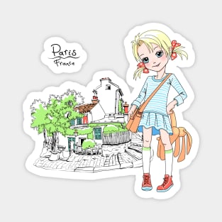 Cute girl in Paris, France Magnet