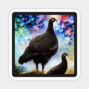 Black Grouse Family Watercolor Magnet