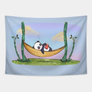 Panda asleep in bamboo hammock Tapestry