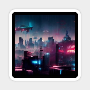 Neon Haze - Cyberpunk Cityscape Magnet