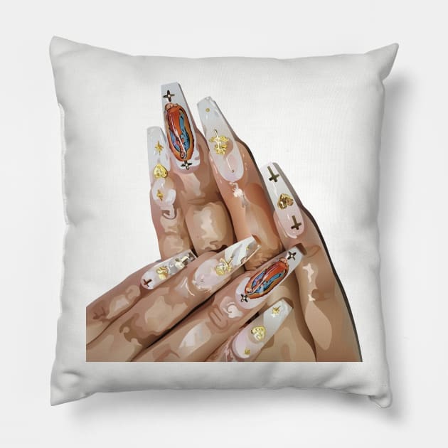 Religious Bling Guadalupe Nails Art Pillow by emiliapapaya