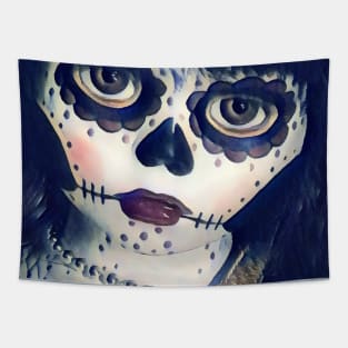 Somber Sugar Skull Girl Tapestry