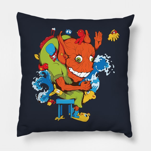 Funny Cartoon Monster Pillow by Tpixx