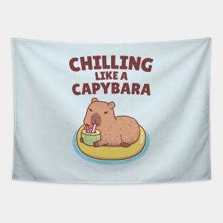 Cute Capybara On A Pool Float Chilling Like A Capybara Tapestry