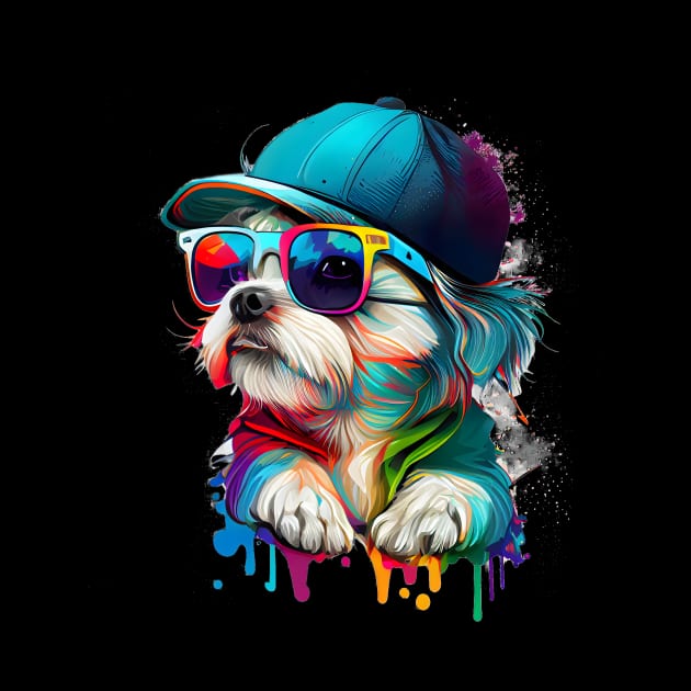 Colourful cool Malteser Terrier dog with sunglasses and Cap by MLArtifex