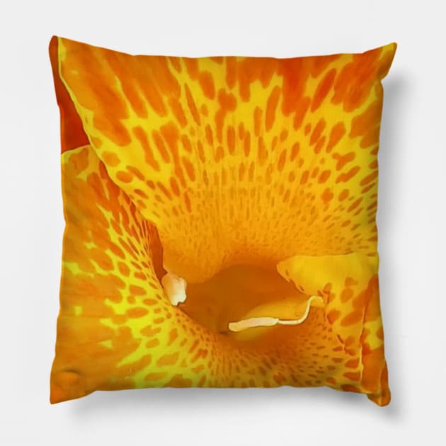 Huge Brilliant Colorful Canna Lily  Flower in Yellow and Orange Pillow by AJDesignsstuff