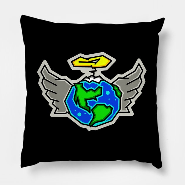 Planet Earth Angel with a Halo and Wings - Angelic Gaia - Earth Angel Pillow by Bleeding Red Paint