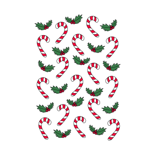 Christmas Candy Canes and Holly Cartoon Doodle Pattern, made by EndlessEmporium T-Shirt