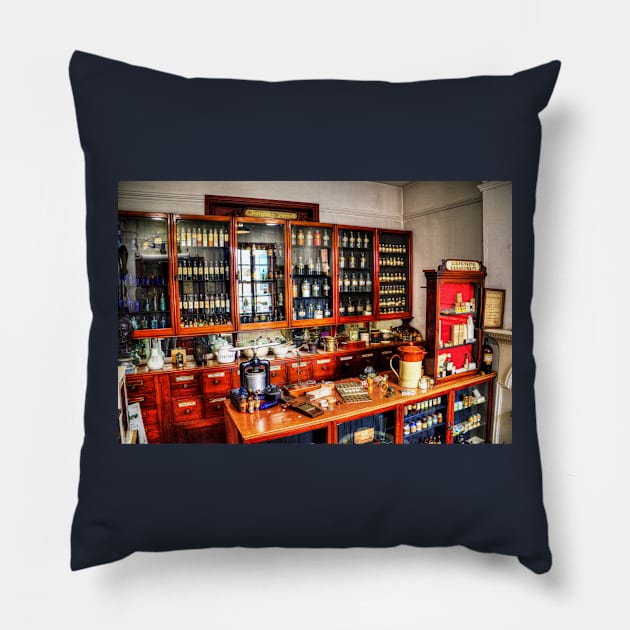 Traditional Victorian Chemist Shop Lotions And Potions Pillow by tommysphotos