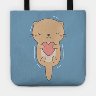 Kawaii Cute Otter Hugging A Heart Tote