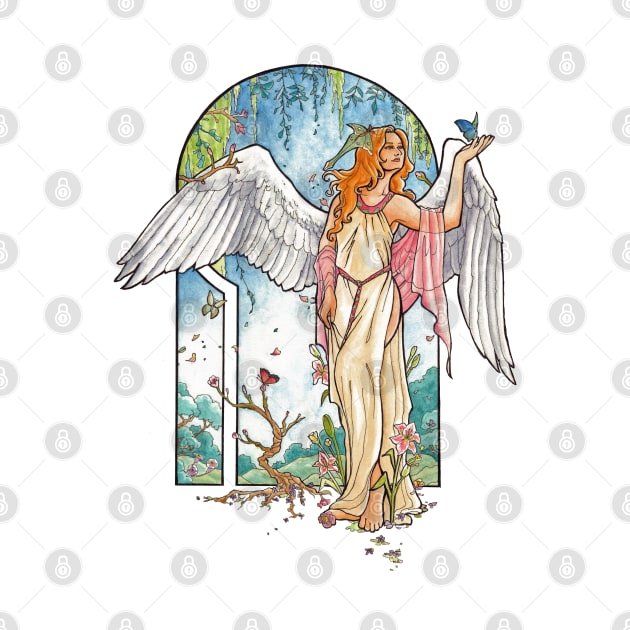 Angel of Spring Mucha Inspired Art Nouveau Angels of the Seasons Series by angelasasser