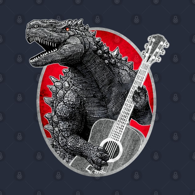 Godzilla Playing Guitar - Vintage Style by Mr.FansArt