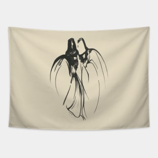 Dervish Whispers Minimalistic Line Drawing Tapestry