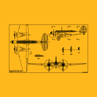 Martin B-10 American WW2 Bomber Plane Blueprint Diagrams Gift T-Shirt