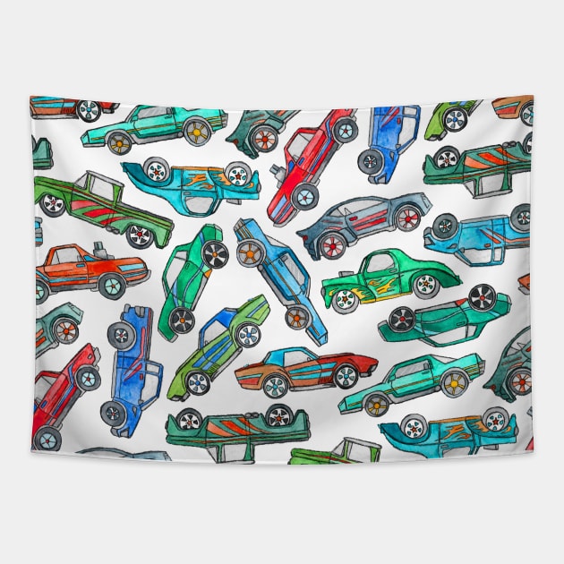 Toy Car Pile Up Tapestry by micklyn