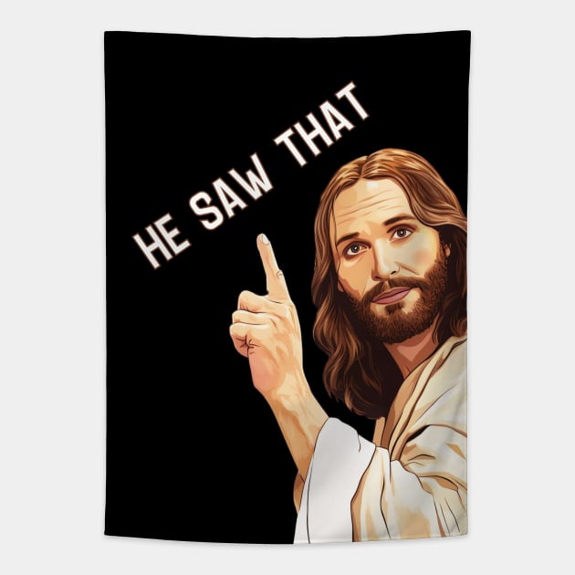 Funny Quote Saw That Jesus Tapestry by AI Art Originals