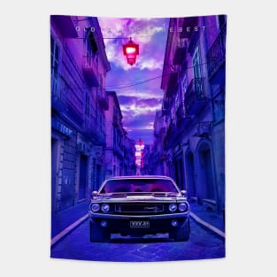 Classic Car in Blue City Tapestry