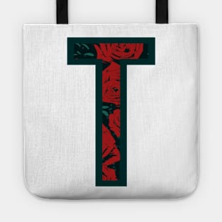 Modern Rose Floral Initial Name Alphabet - Letter T Tote