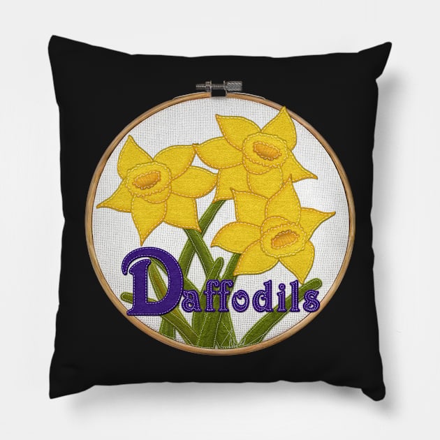 Daffodils Felt Look on Embroidery Hoop | Cherie's Art(c)2022 Pillow by CheriesArt