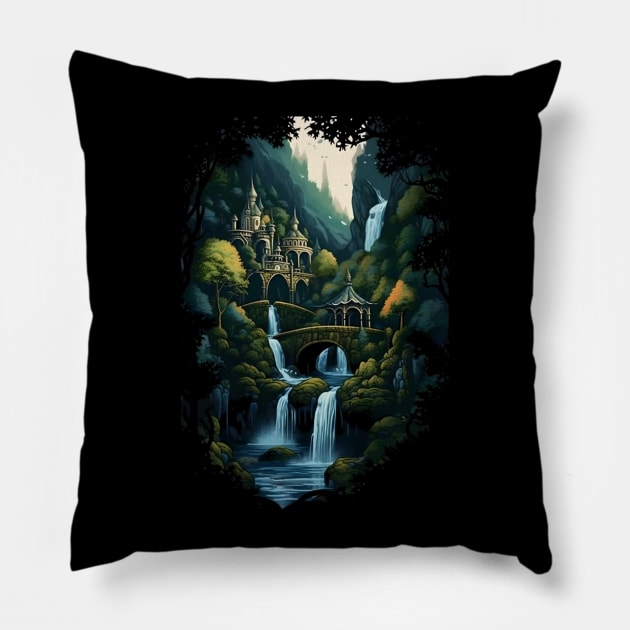 Valley Sanctuary - Last Homely Home - Fantasy Pillow by Fenay-Designs