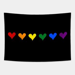 Row of Hearts Pride Rainbow Color red, purple, yellow, green, blue, orange Tapestry