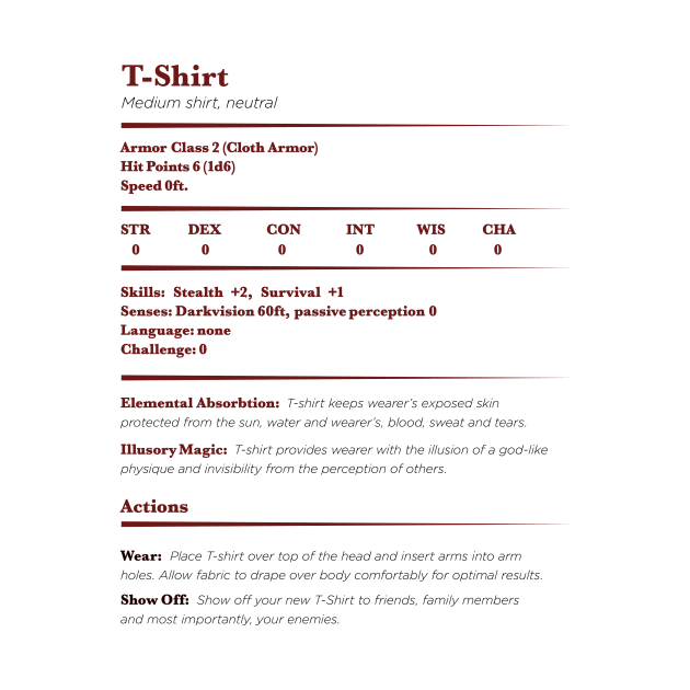 Dungeons & Dragons: T-Shirt Stat Block by LilGhostees