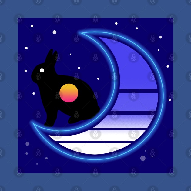 Synthwave Rabbit in the Moon by VixenwithStripes