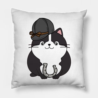 Funny fat cat is ready to ride a horse Pillow