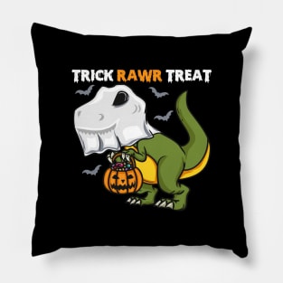 Trick RAWR Treat - Spooky Halloween Ghost Rex Gift Pillow