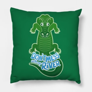 Mad crocodile warning about not messing with his river Pillow