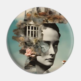 Fragmented Dreamscape Surreal Vintage Collage Art Pin